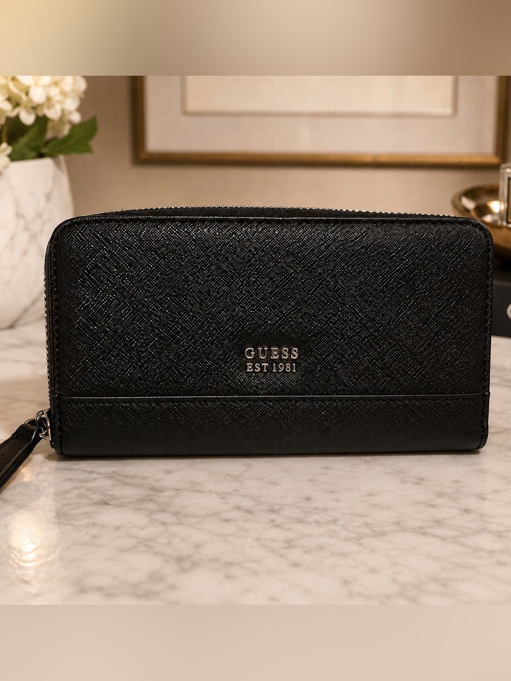 GUESS Black Zip-Around Long Wallet